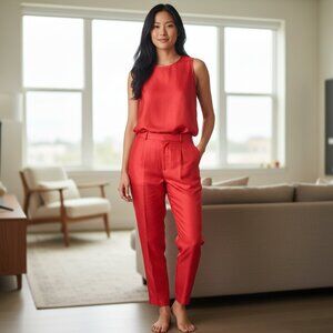 TALBOTS  100% SILK ANKLE PANTS PETITE SIZE 10 Coral Color